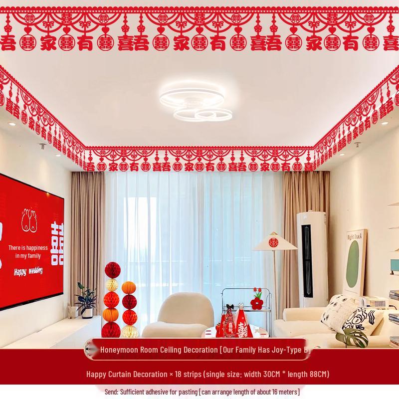 Double Happiness Ceiling Decorations for Wedding Bedroom