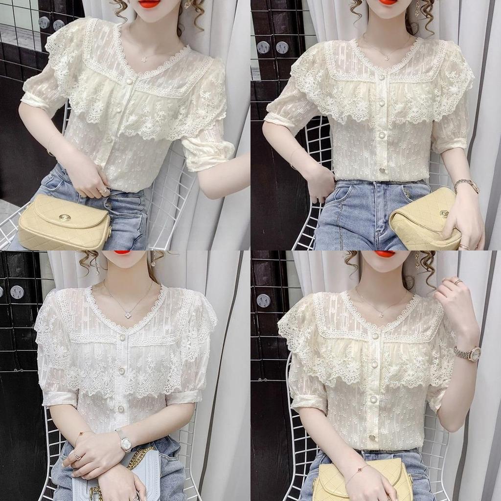 Summer Fashion Lace Ruffle Sleeveless Blouse With 3d Pattern For Casual Women