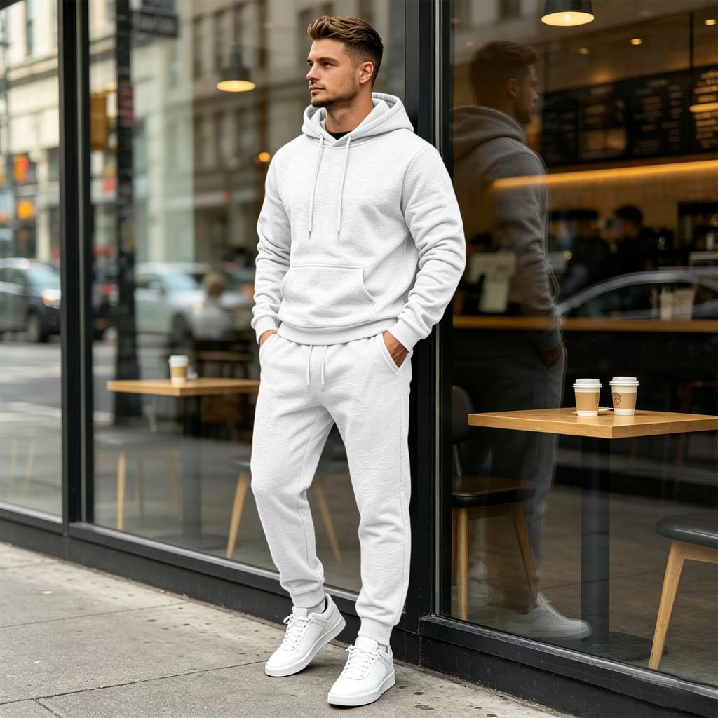 Men's Hooded Sweatshirt Set 2 Piece Color Casual Athletic Wear Outfit