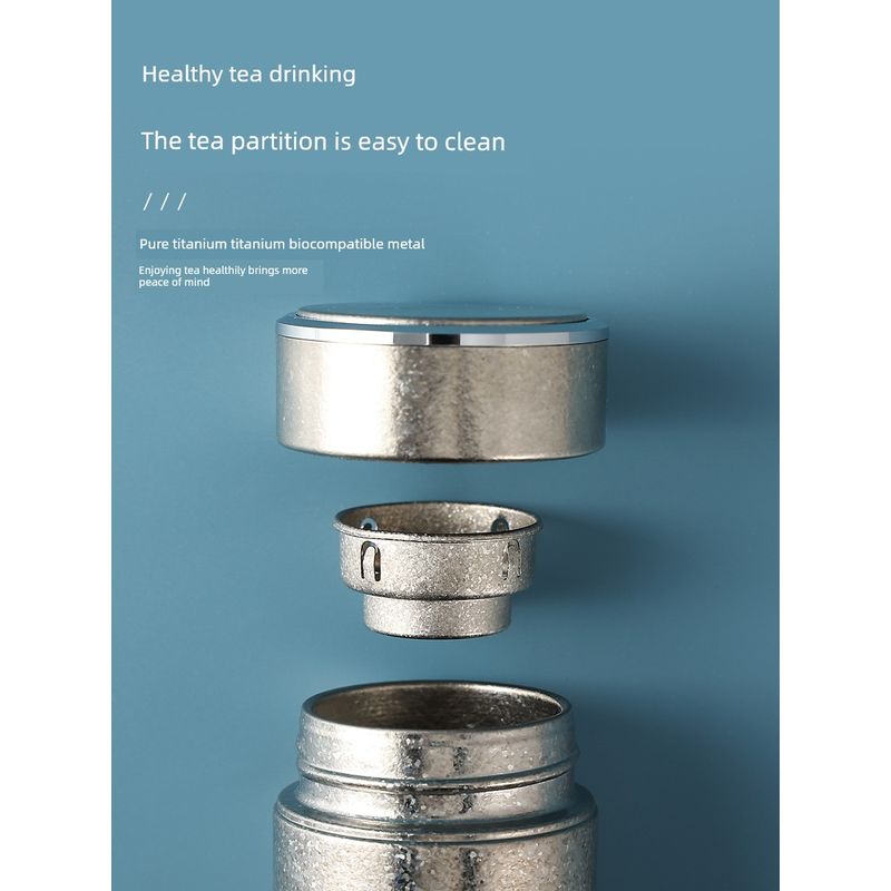Double-Layer Pure Titanium Large-Capacity Thermos Cup, High-End Gift Water Cup, Titanium Cup for Brewing Tea, Men's Car-Mounted Business Cup