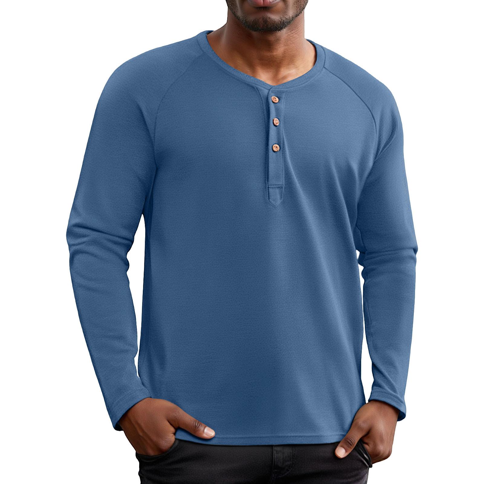 

Мужская модная рубашка с воротником-стойкой, однотонная, повседневная, с длинными рукавами S синий