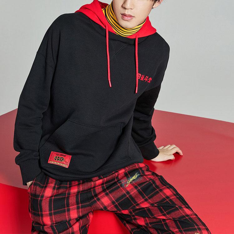 Li-Ning Loose Pullover Hoodie Red/Black Men AWDQ077-1