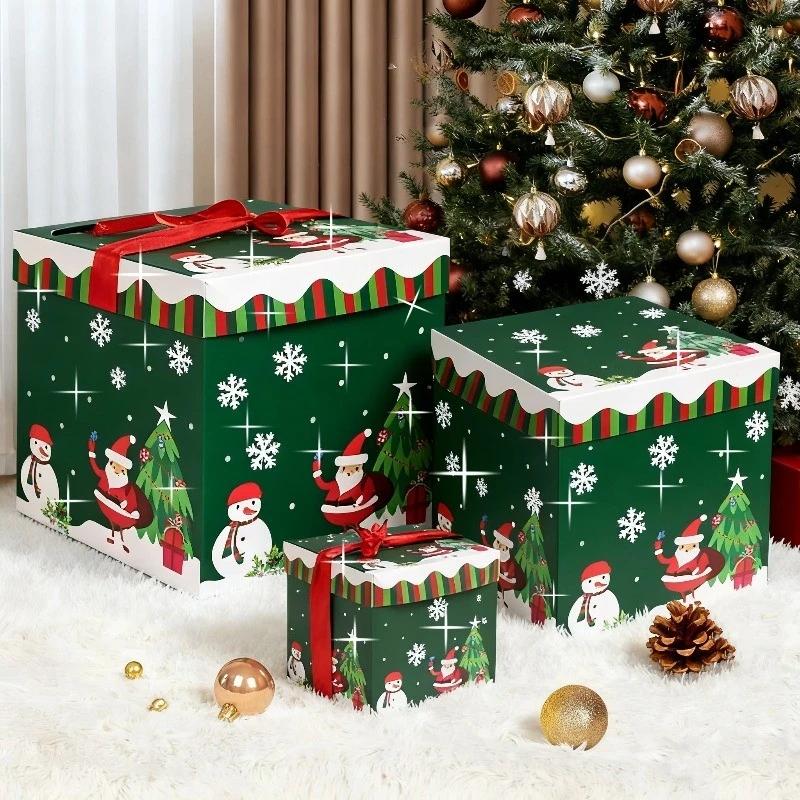 

10/15/20cm Christmas Decoration Gifts Box Xmas Present Party Favour Foldable Gift Boxes New Year 2025 Party Supplies Ornament 10CM