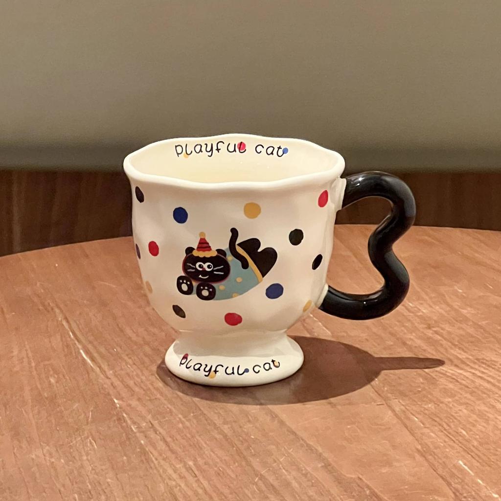 ins style high value polka dot mug girl cute ceramic water cup children's milk breakfast cup birthday gift