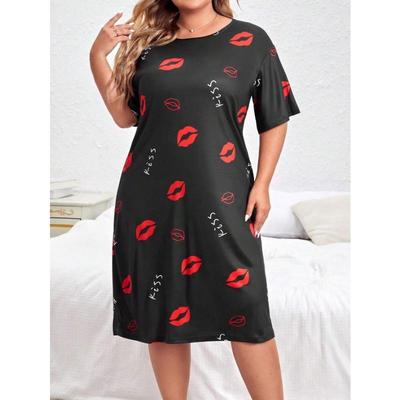 Women's Dress, Summer Nightgown Made of Milk Silk with Short Sleeves, Plus Size Home Wear