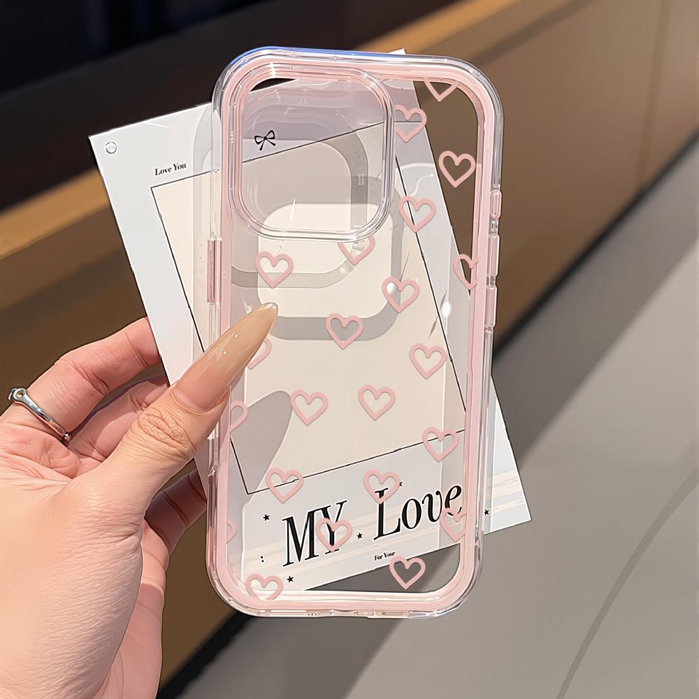Love Heart Phone Case For iPhone 17 Case iPhone 13 16 15 11 12 14 Pro Max 17 Air Silicone 2 IN 1 Shockproof Soft Clear Cover