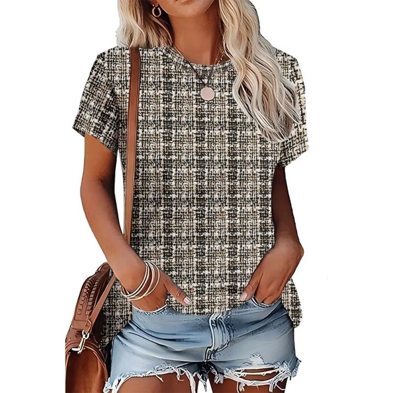Fashion Women's Crew Neck Short Sleeve 3D Casual Color Printing Casual Short Sleeve Crew Neck T-Shirt