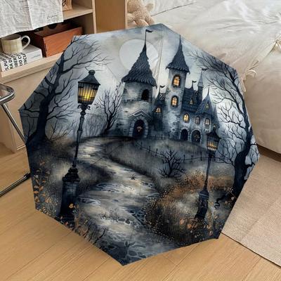 1pc Castle Moonlight Pattern Umbrella Design Automatic Opening and Closing Umbrella, High-quality Travel Umbrella, Lightweight and Portable, -45