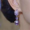 Cute Female Purple Pearl Zircon Stone Round Hoop Earrings Vintage Fashion Gold Color Wedding Jewelry For Women