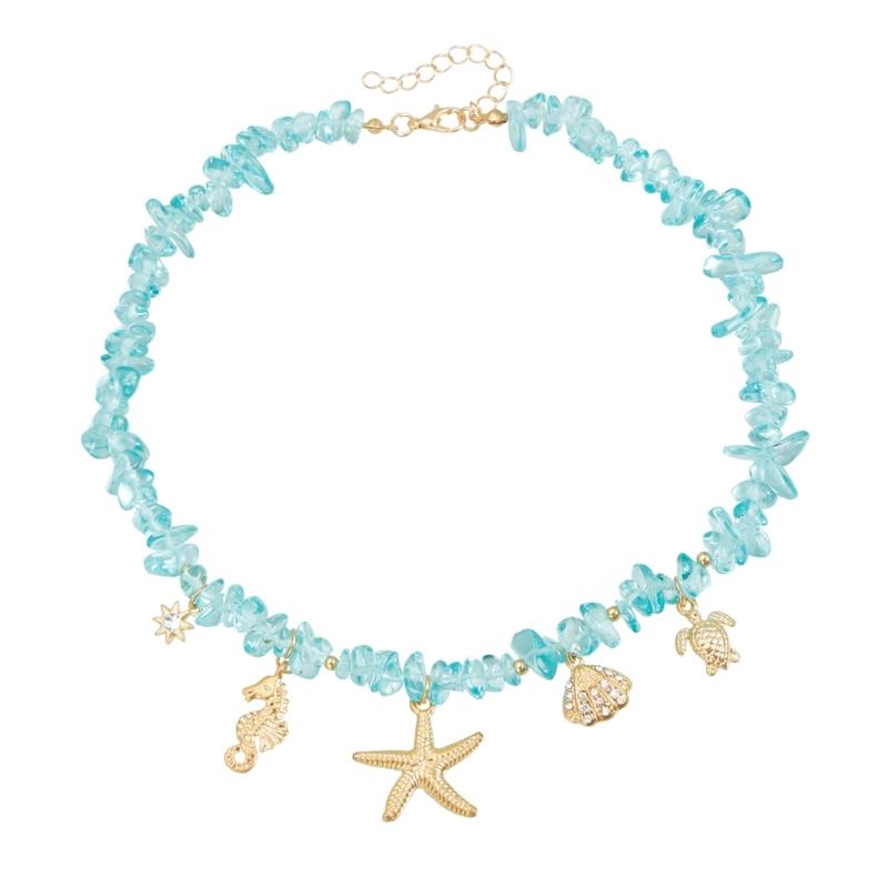 Playful Starfish Drop Necklace Lightweight Alloy Collarbone Chain With Crystal Embellishment For Casual Daily Wear