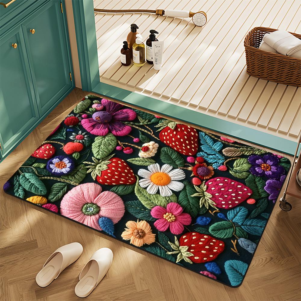 Elegante simulierte Stickerei Blumen Willkommen Fußmatte Rutschfester Eingangsteppich Wohnzimmer Schlafzimmer Küche Außenbereich Innenbereich Bodenmatte