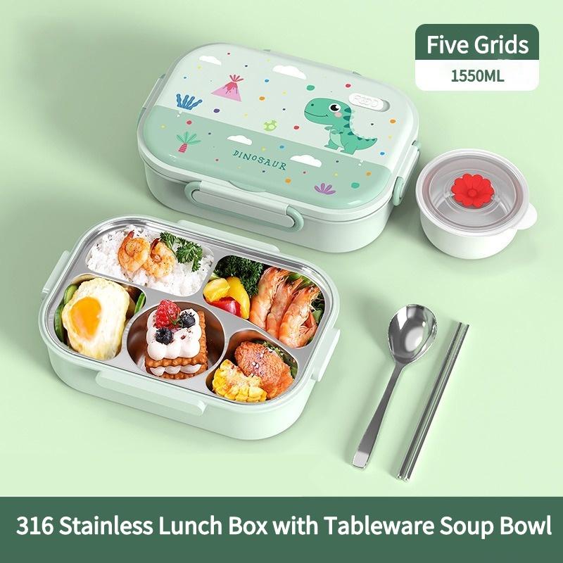 Scatola Pranzo Acciaio Inossidabile 1550ML Bambini Scuola Kawaii Bento Box Contenitore Portatile Sigillato per Conservazione Cibo per Studenti Lavoratori d'Ufficio