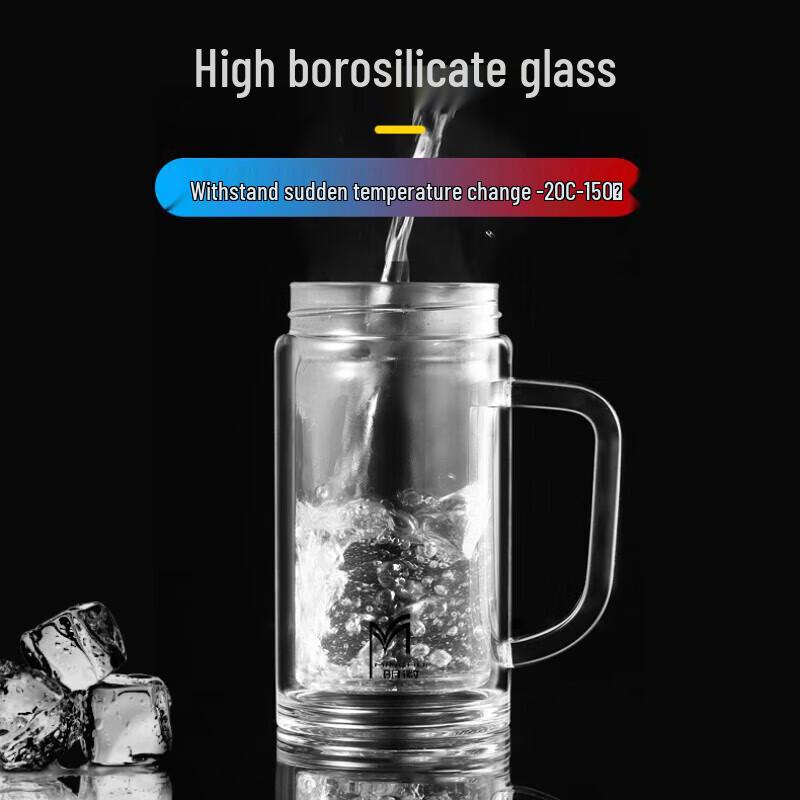 MINGHUI 370ml Double-Wall Borosilicate Glass Office Mug