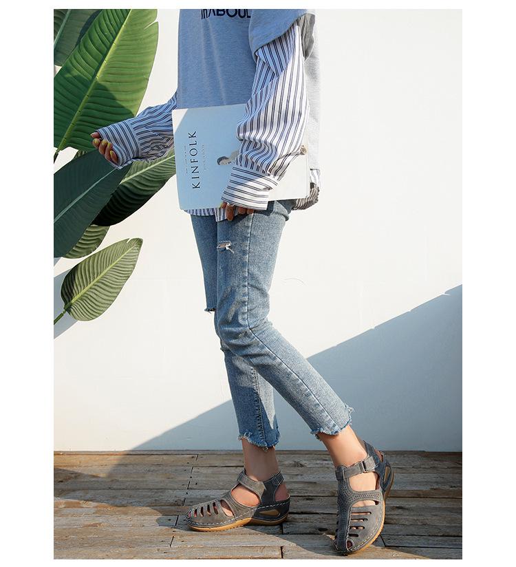 2021 Sommer Damen Klett-Keilsandalen - Große Größe, Europäischer & Amerikanischer Stil, Tägliche Freizeit, Mittelabsatz Baotou-Design