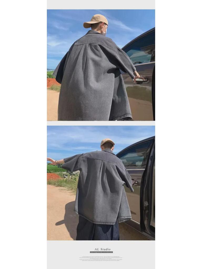 Herren Kurzarm Sommer Arbeitskleidung Denim Hemd - Trendiger Japanischer Hongkong Stil