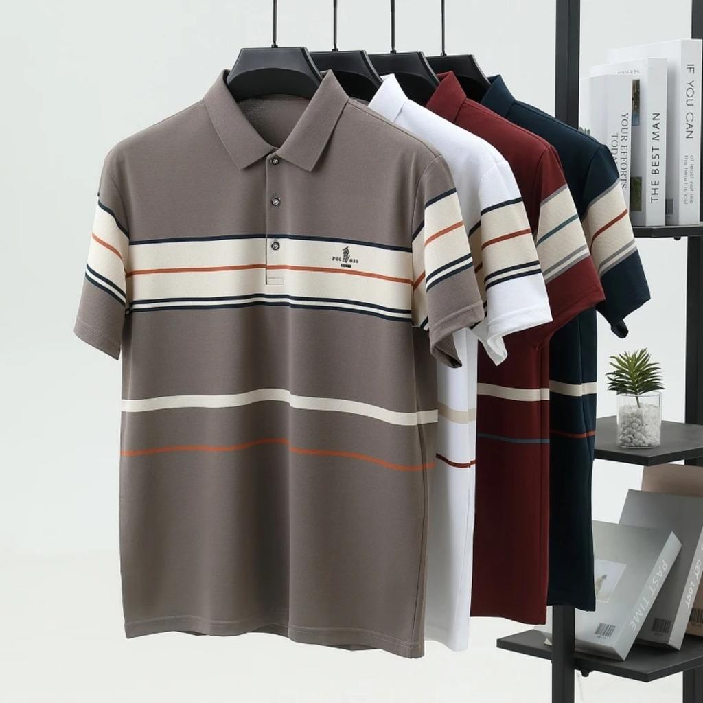 TrendHub Polo de lux cu mânecă scurtă pentru bărbați Top cu dungi Badge Design original Golf Casual Business Tricou