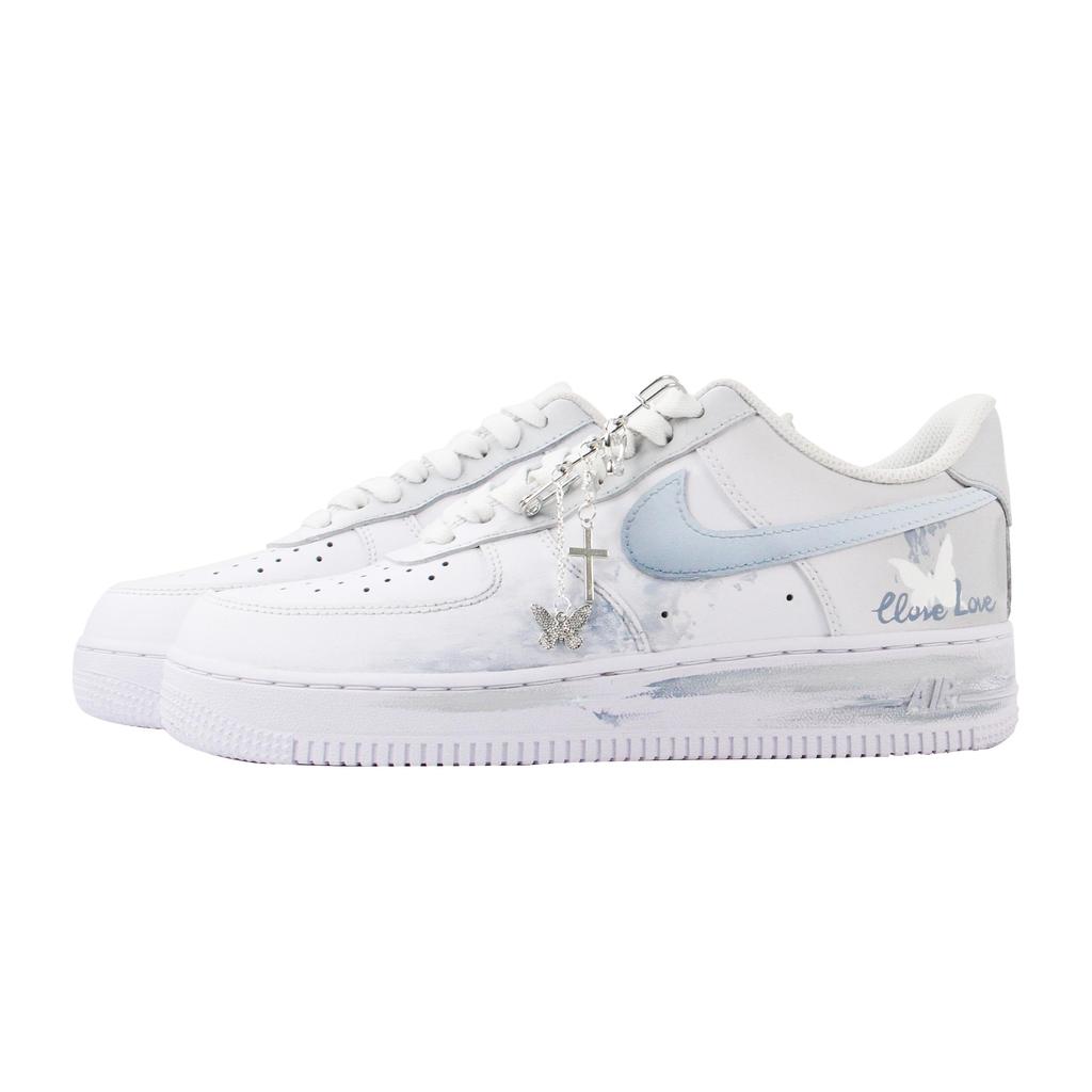 Nike Air Force 1 Butterfly Dream Slip Resistant Abrasion Resistant Low Top Skateboard Shoes Unisex White Gray Blue CW2288-111(Team963-)