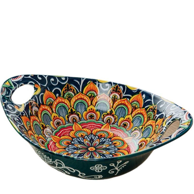 

8.5 inch Gold Ingot Bowl Underglaze Colored Ceramic Tableware Bohemian Style Restaurant or Household Tableware 8.5 inch