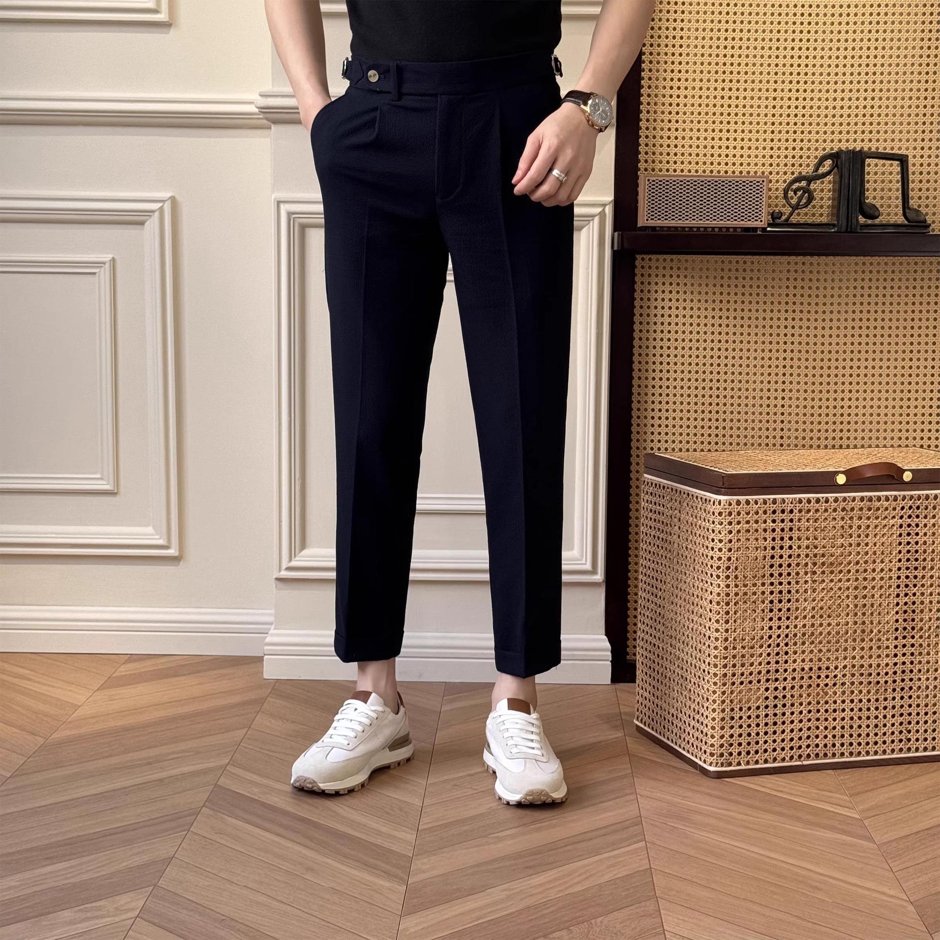 

2026 New Seersucker Naples Slim Fit Men s Business Casual Trousers 28 темно-синий