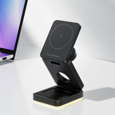 Foldable 3-in-1 Magnetic Wireless Charger & Phone Stand for Apple Devices