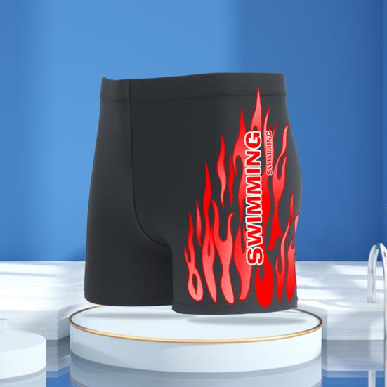 Inner Drawstring Mid-rise Swimming Trunks with Lining Elastic Waistband Breathable Men Flame Print Swim Shorts Beachwear