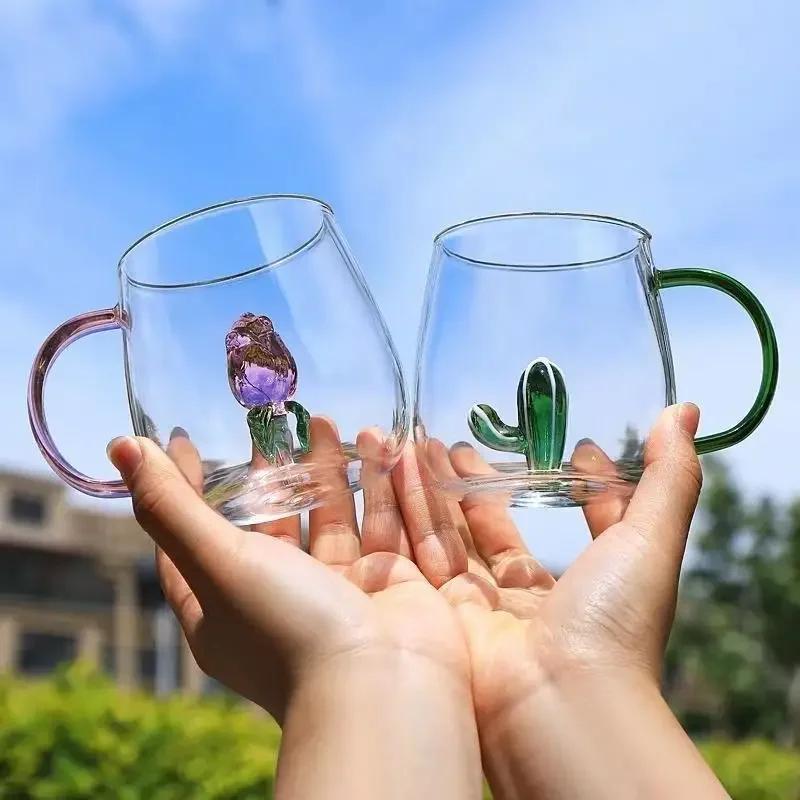 Cartoon Animal Shape Glass Home Cute High Borosilicate Glass Single Layer Cup Living Room with Guests Juice Cold Drink Cup Gift