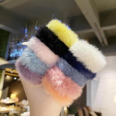 Bonbónově barevná plyšová čelenka z králičí kožešiny pro dívky - Nový podzimní/zimní vlasový doplněk