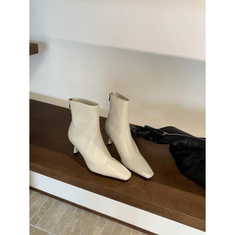 

Французские маленькие ботильоны на высоком каблуке с квадратным носком, обувь для женской коллекции осень-зима 2025, новые тонкие ботильоны Xiaoxiangfeng, тонкокаблучные Marti 39 абрикосовый