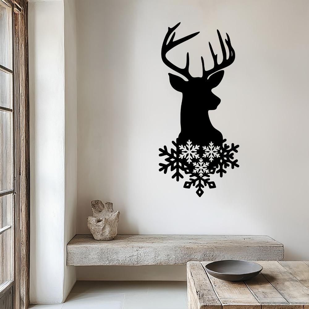 Deer Head Snowflakes Metal Wall Art Wildlife Winter Decor Rust Resistant Sculpture Christmas New Year Gift Home