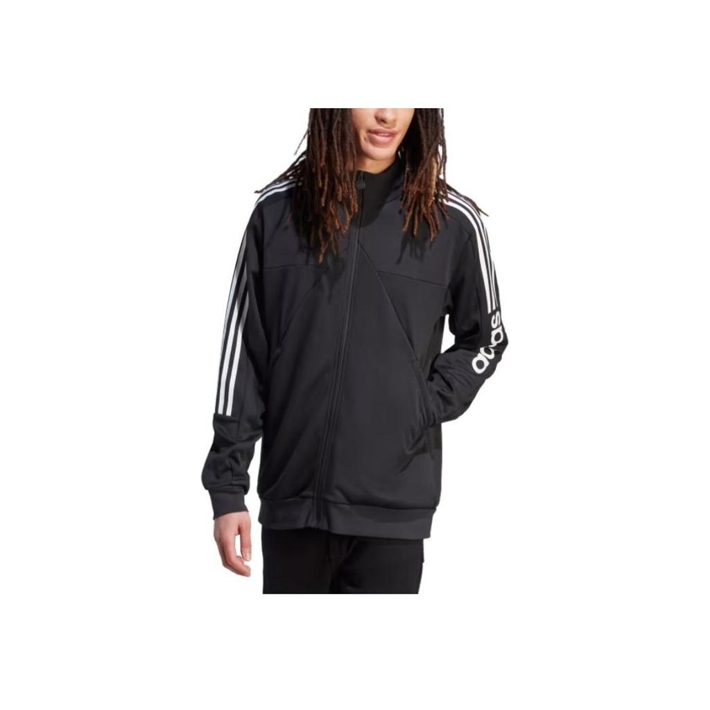 Adidas Striped Letter Print Stand Collar Long Sleeve Jacket Men Jacket Black IA3047