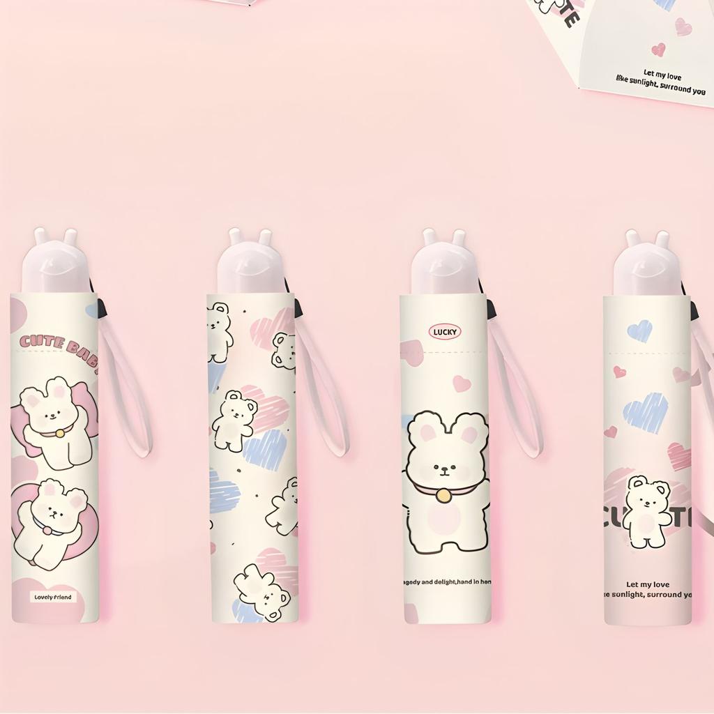 Creative cartoon cute three-fold eversion umbrella dual-purpose sunscreen umbrella parasol small portable women's sun umbrella