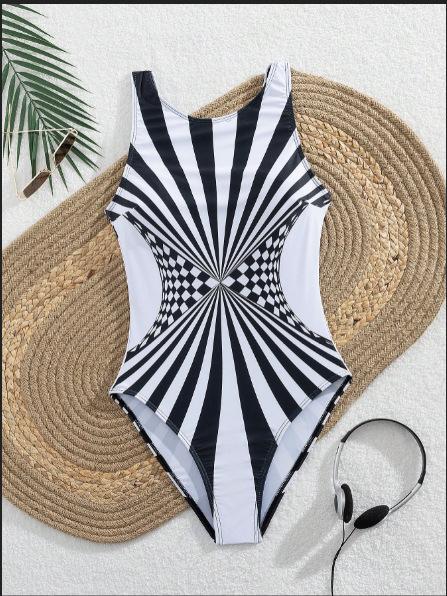 Hinsinien s new one-piece swimsuit women s striped hot spring beach resort style sexy bikini S
