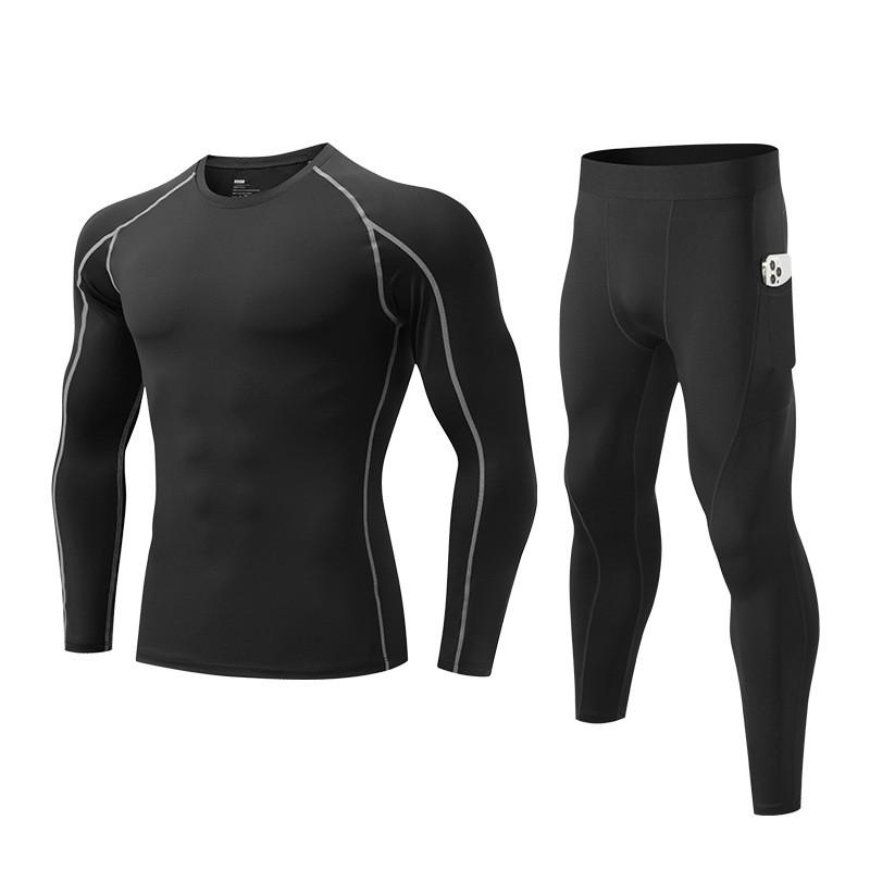 Herren Kompressions Sportset Langarm Oberteil Hose Laufen Basketball Fitnessstudio Training Schnelltrocknend Atmungsaktiv Sportbekleidung