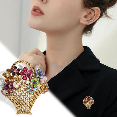 Cute Creative Flower Basket Brooch Women's Suit Tide Accessories Brooch Jacket Coat Ornament Pin Scarf Buckle
