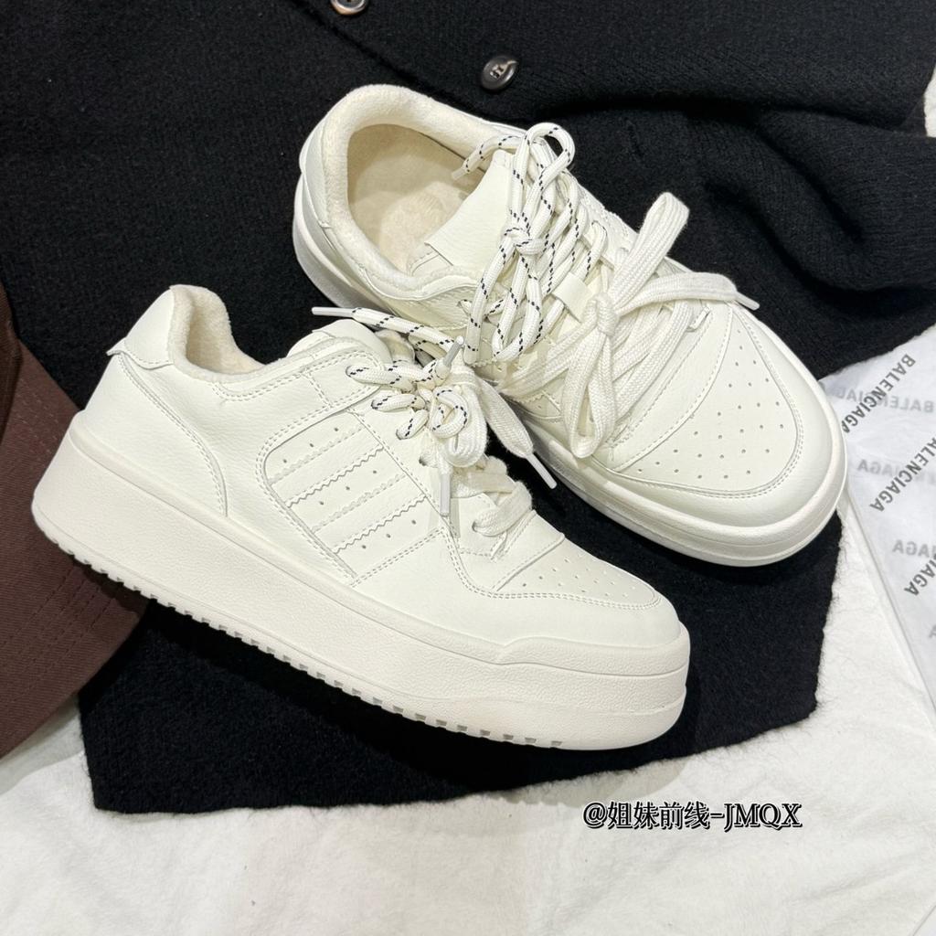 Retro classic sports shoes leather German training shoes women's winter new velvet fashion versatile platform casual shoes