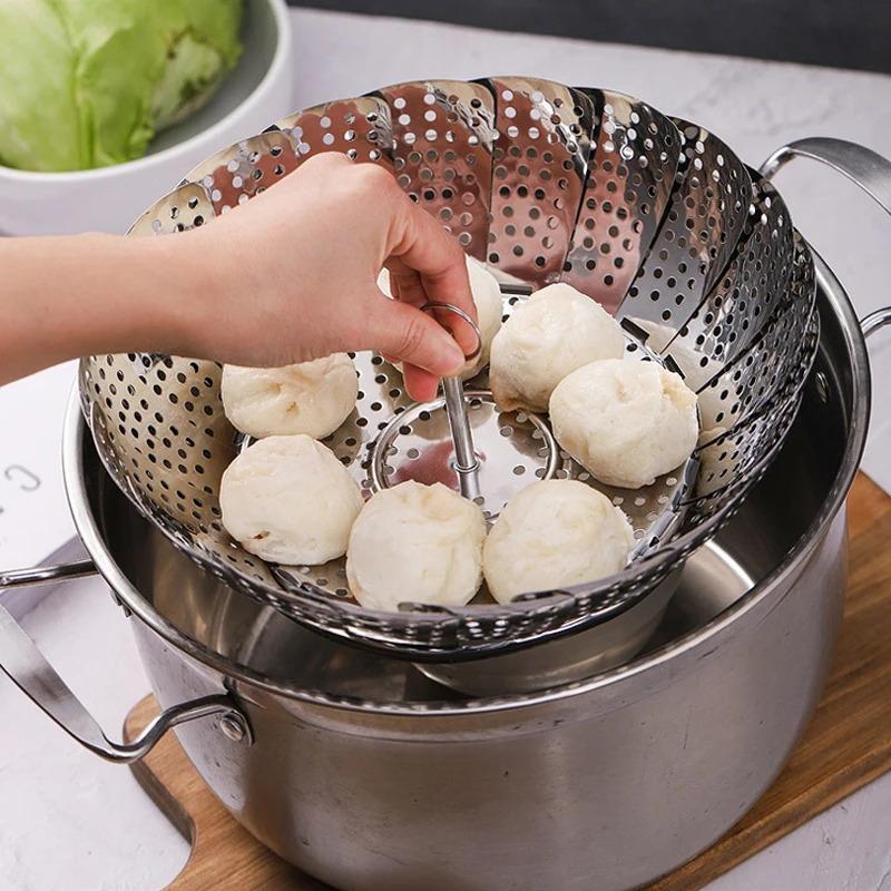 11Inch Stainless Steel Lotus Steaming Tray Folding Food Steamer Vegetable Fruit Food Basket Mesh Steamer Rack Cooking Cookware