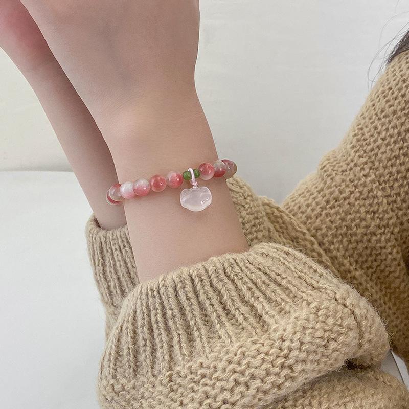 Opal Beaded Chalcedony Safety Lock Pendant Bracelet Sweet and Cute Fashion Versatile Bracelet Niche Simple Jewelry