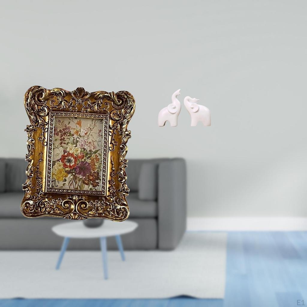 Hand Carved Floral Elephant Photo Frame Tabletop Wall Mounted Antique Picture Holder Unique Animal