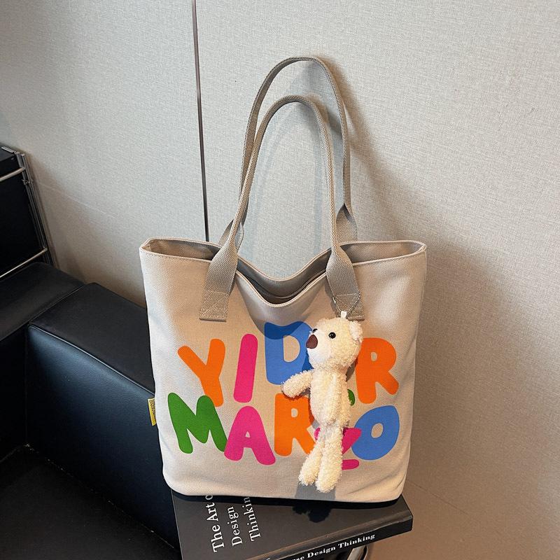 Letter large-capacity canvas bag women's new portable shoulder commuter bag class tote bag