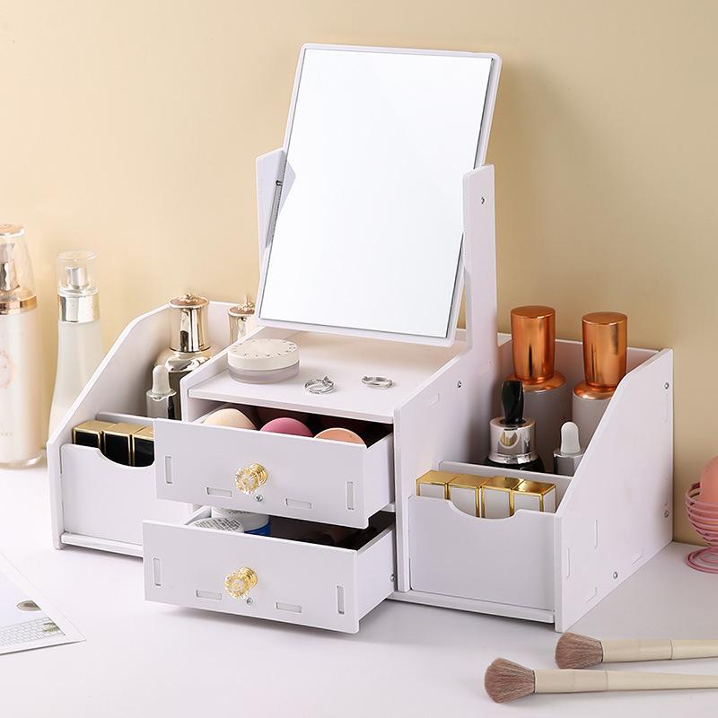 Assembly Makeup Mini Table Multifunctional Cosmetics Storage Rack With Rotating Mirror Skin Care Products Organizer Drawer Shelf
