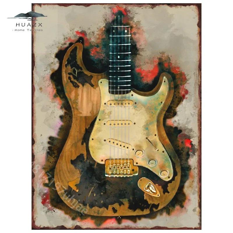 Rock Guitar Metal Tin Signs for Home Living Room Wall Art Decoration Club Bar Party Plaques Office Garage Bedroom Vintage Poster