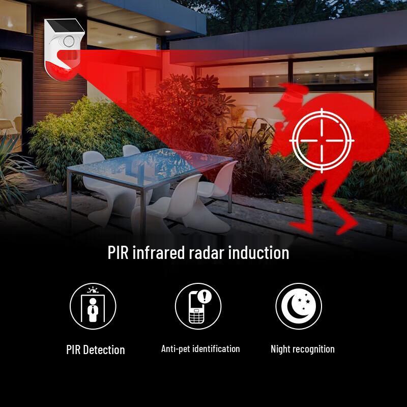 LFang CT80-W Outdoor Solar Powered Motion Sensor Alarm CN plug (adapter included)
