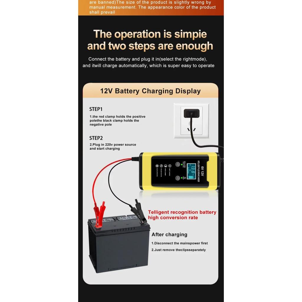 6V/3A 12V/6A Intelligent Car Battery Charger Car and Motorcycle Lead Acid Battery Charger and Smart Pulse Repair Maintainer