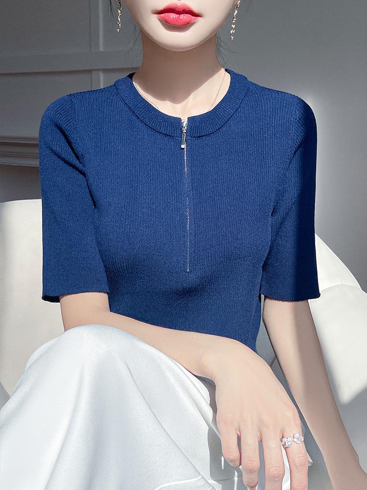 

Women s Commuter Half-Zip Knit Top - Spring/Summer 2025 Fashion, Versatile Short-Sleeved Casual Style Medium білий