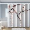 1 shower curtain with black branches and pink peach print on white background, high quality polyester fabric with hooks