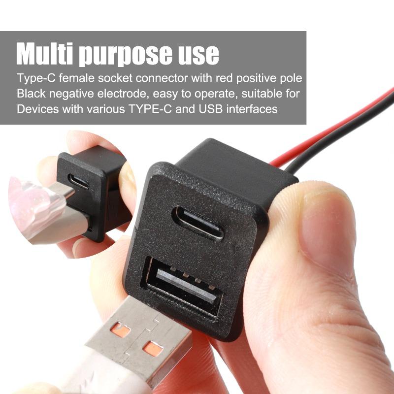 Czarny Podwójna Warstwa Gniazdo USB Typu C Żeńskie Lampa USB Gniazdo Zasilania Żeńskie ze Złączem Kablowym Akcesoria Samochodowe 1-10 szt.