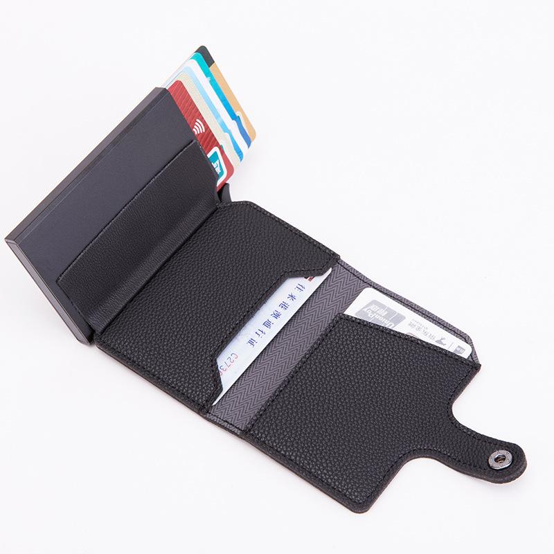 Lychee Pattern Wallet Leather Men's and Women's RFID Wallet Elastic Aluminum Frame Card Bag Carbon Fiber Card Cover OEM