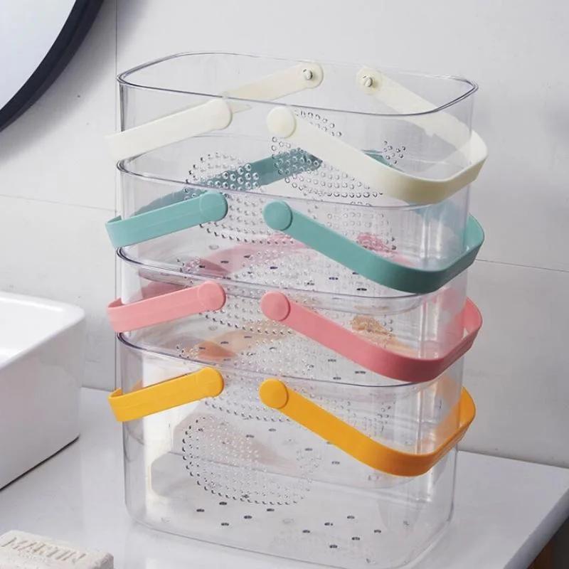 Light and Luxurious Transparent Portable Shower Basket Bathroom Toiletries Storage Basket Drainage Basket Empty Storage Basket
