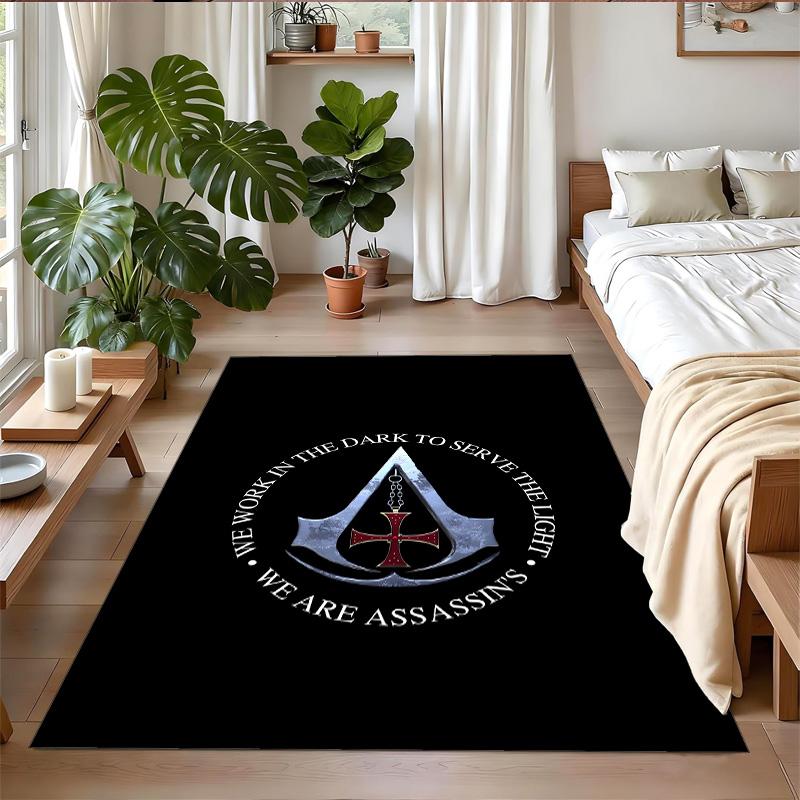 Anti‑Slip Crystal Velvet Floor Rug, Assassins Creed Design Carpet for Indoor Living Bedroom Home Decoration