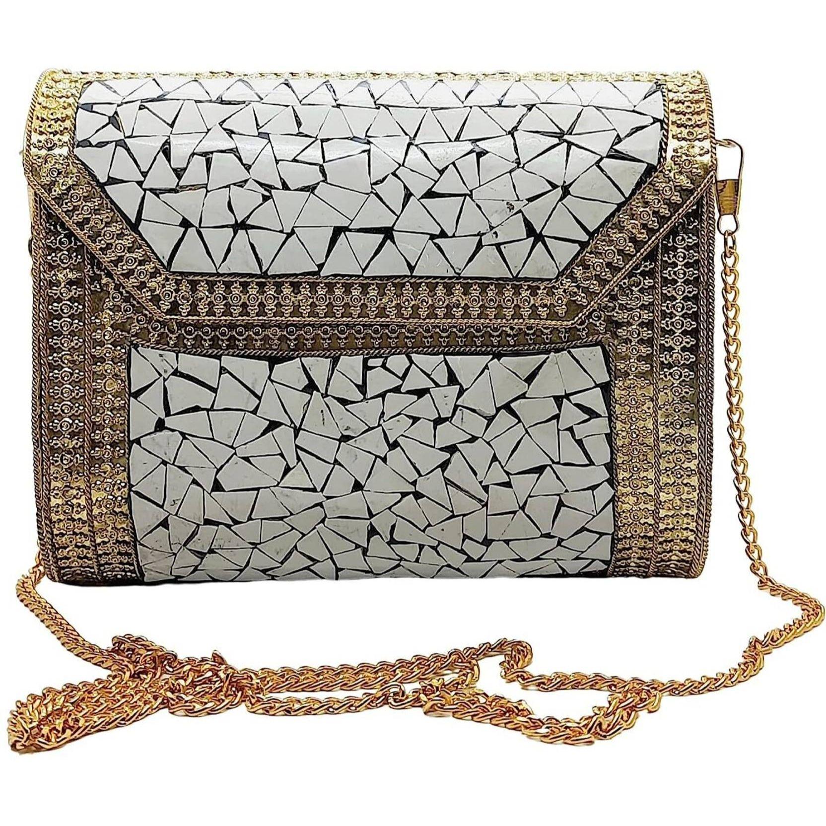 

Белый Женский Клатч Античный Индийский Ручной Работы Квадратный Мозаичный Металлический Клатч для Женщин/Девушек Свадебный Металлический Клатч